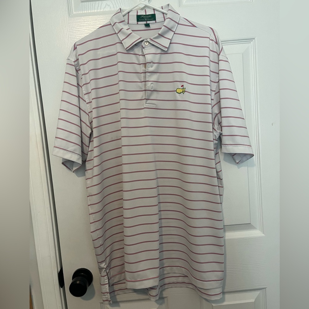 Masters Peter Millar White Polo with Red Stripes